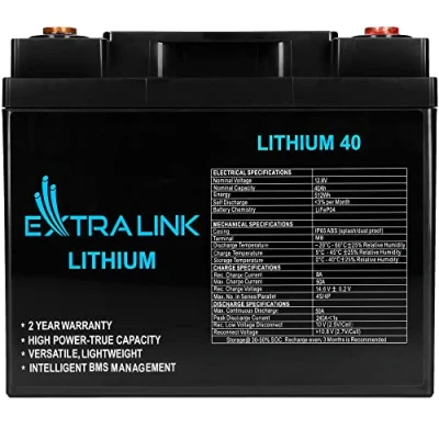 Abbildung von Extralink LiFePO4 40AH Lithium Batterie 12V Unbeaufsichtigtes BMS kein Memory Effekt Akku kompakte Größe geringes Gewicht pefekt für Wohnmobil Boot Camping Solaranlage Solar