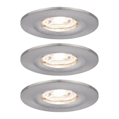 Abbildung von Paulmann 94301 Nova Mini LED Einbauleuchte Coin 3er Set rund starr 3x4W Deckeneinbaustrahler Eisen gebürstet Einbaulampe Aluminium Warmweiß 2700K