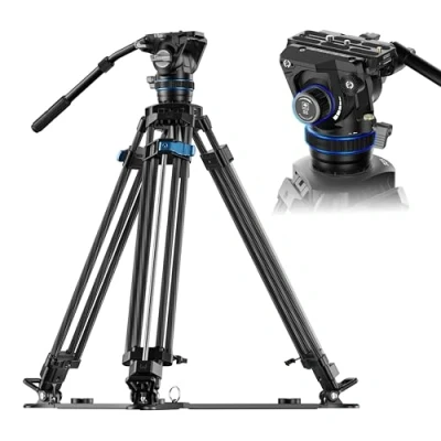 Abbildung von SIRUI SQ75 Carbonfaser Videostativ mit Hydraulik Fluidkopf S5 178cm Schnellaufbausystem Stufenlose Dämpfung für Schwenk/Neige Doppel Schnellwechselplatte 8kg Traglast, SQ75+S5