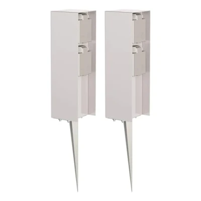 Abbildung von ledscom.de 2 Stück Garten Steckdosen Säule POMI mit Erdspieß für außen, IP44, Fach, Edelstahl, eckig, 23cm
