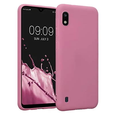Abbildung von kwmobile Hülle kompatibel mit Samsung Galaxy A10 weiches TPU Silikon Case Cover geeignet für kabelloses Laden Dark Rose