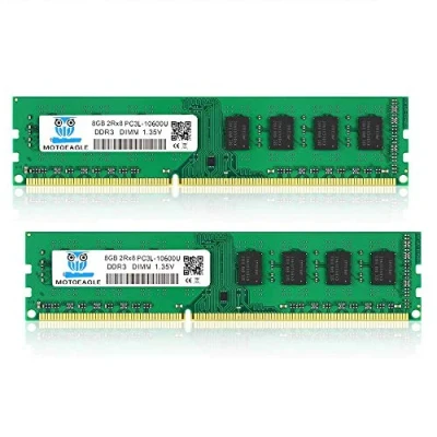 Abbildung von Motoeagle 16GB Kit (2x8GB) PC3 PC3L 10600 UDIMM DDR3 DDR3L 1333MHz RAM 10600U CL9 1.35V 240 Pin Non ECC Unbuffered 2RX8 Dual Rank Desktop Arbeitsspeicher