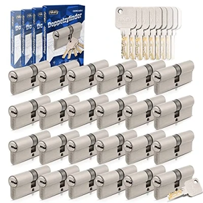 Abbildung von GERCAR Pro Gleichschließend 24x Schließzylinder 30/40 Set 24 Profilzylinder inkl. 120 Schlüssel 70 mm Türschloss Zylinderschloss 24er Zylinder Länge: 70mm, A:30 B:40 Schließsystem