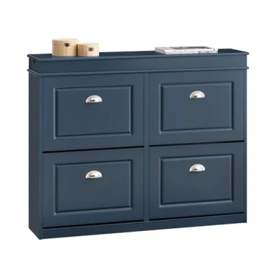 Abbildung von SoBuy Schuhschrank schmal mit 4 Klappen Schuhregal Schuhkipper 8 Ablageflächen Schuhkommode Schuhablage Blau BHT ca. 104x83x24cm FSR79 B