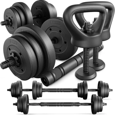 Abbildung von TREX SPORT Hanteln Set 4in1 Kurzhanteln Langhantel, Liegestütze &amp; Kettlebell 20kg 40kg Hantelset Dumbbell mit Verbindungsrohr (2x10kg)