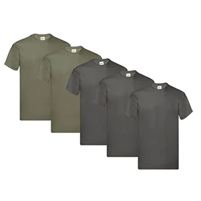 Abbildung von Fruit of the Loom Herren Original T. T Shirt, 3Graphit 2Olive, XXL (5er Pack) + 1HL Kauf Notizblock