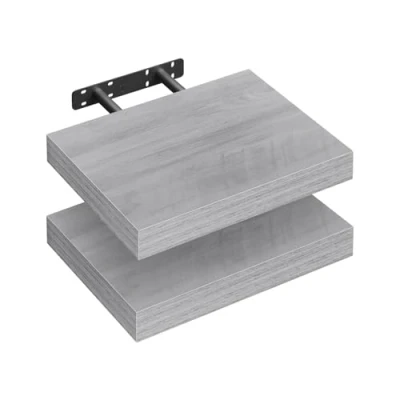 Abbildung von WOLTU Wandboard 2er Wandregal CD DVD Regal Bücherregal Schweberegal Holz Board 30x22.9x3.8cm grau Eiche für Büro, Wohnzimmer, Schlafzimmer, Küche RG9371grei 2