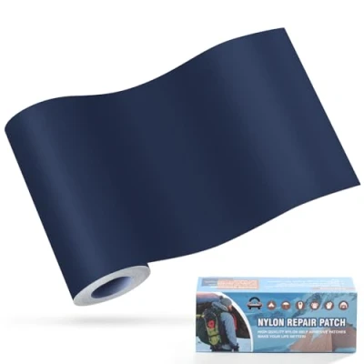 Abbildung von Nylon Selbstklebende Patches, OAZ 1 Rolle 10x160cm Selbstklebender Wasserdichte Reparatur Patch, Flicken Selbstklebend Marineblau, für Zelte, Daunenjacke, Schlafsack, Tasche