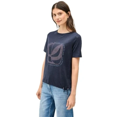 Abbildung von CECIL Damen B323517 T Shirt mit Schmucksteinen, Urban Navy Blue, L