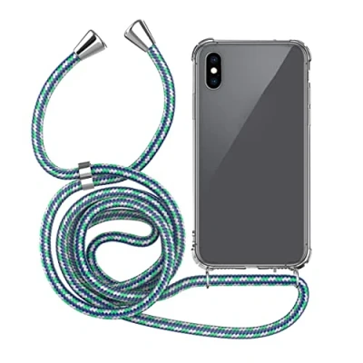 Abbildung von MyGadget Handykette für iPhone X Xs [ TPU Hülle mit verstellbaren Band ] Handyhülle Handyband zum Umhängen Kordel Schnur Case Schutzhülle Blau Muster