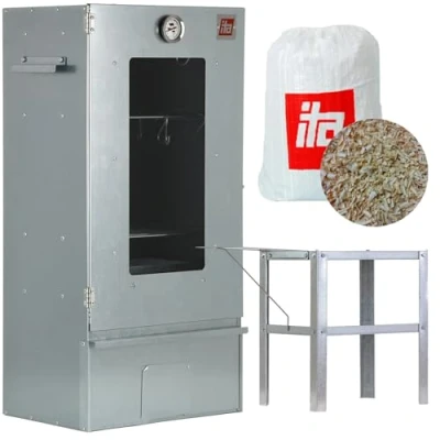 Abbildung von ITA Räucherofen 7000 Smoker Set mit Tisch Räucherschrank Fenster &amp; Thermometer Legierter Stahl EU Qualität, Direkt vom Hersteller 81 cm 3 Etagen