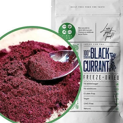 Abbildung von Johannisbeerpulver Fruchtpulver Gefriergetrocknet Natürlich Schwarze Johannisbeeren Früchte My Fruits Freeze Dried Blackcurrant Powder ZingyZoo (100g)