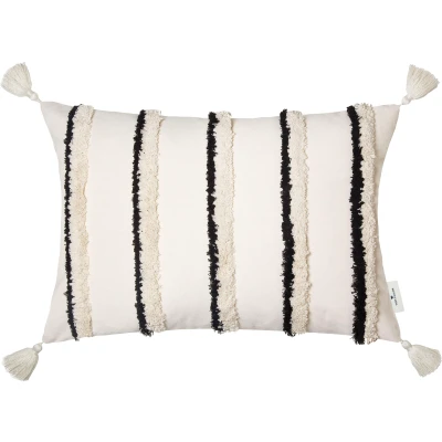 Abbildung von TOM TAILOR HOME Dekokissen &quot;Fluffy Stripe&quot;, Rautenmotiv und Quasten, Kissenhülle ohne Füllung, 1 Stück