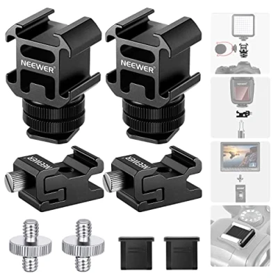 Abbildung von NEEWER 8 pcs Hot Shoe Mount Adapter Kit, Inklusive Triple Cold Mount, 1/4“ Schrauben Adapter, Blitzständerhalterung und Cover für DSLR Kamera, LED Licht, Mikrofon, Lichtständer, Monitor
