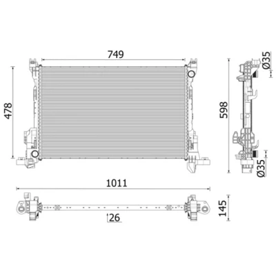 Abbildung von MAHLE ORIGINAL CR 2637 000P Kühler, Motorkühlung Aluminium 749 478 26 Kühlrippen gelötet RENAULT: Trafic 3 Kastenwagen, Bus