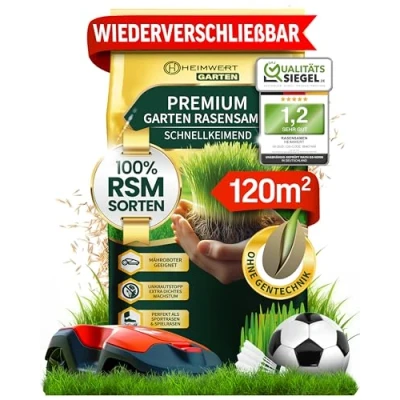 Abbildung von Heimwert Rasensamen schnellkeimend Frühjahr Turbo 3kg für 120m2 Grassamen Sport und Spiel aus hochwertigster Gräser Mischung empfohlener RSM Sorten Made in Germany (3kg)