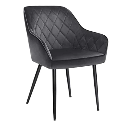 Abbildung von SONGMICS Esszimmerstuhl, Sessel, Polsterstuhl mit Armlehnen, Sitzbreite 49 cm, Metallbeine, Samtbezug, bis 110 kg belastbar, für Arbeitszimmer, Wohnzimmer, Schlafzimmer, grau LDC088G01