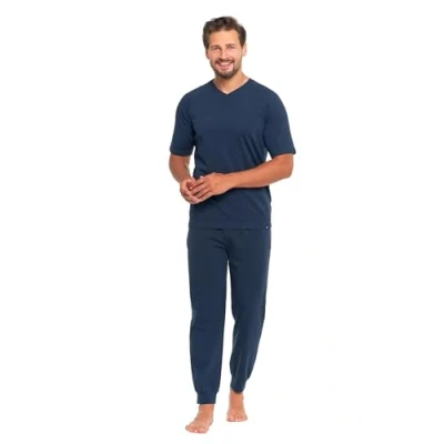 Abbildung von Neti Herren Schlafanzug lang Pyjama Nachtanzug100% Baumwolle M 3XL (DE/NL/SE/PL, Alphanumerisch, M, Regular, 4100 007 Blau)