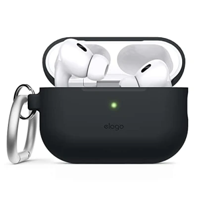 Abbildung von elago Silikonhülle Kompatibel mit Apple AirPods Pro 2. Generation Case, Schutzhülle Schlüsselanhänger, Sichtbare Front LED, Unterstützt Drahtloses Aufladen