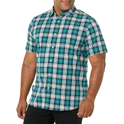 Abbildung von Amazon Essentials Herren Kurzärmeliges Hemd aus Popeline, Schmale Passform, Grünblau Weiß Karomuster, XXL