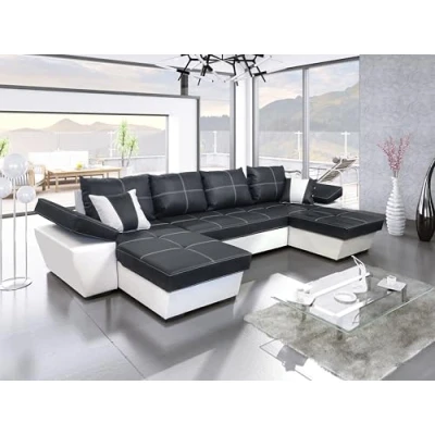 Abbildung von Ecksofa mit Schlaffunktion Espanya U 330 cm x 158 Wohnlandschaft Form XXL Sofa 2 Bettkasten Schlafsofa Schwarz/Weiß Kunstleder oder Stoff Modern 19