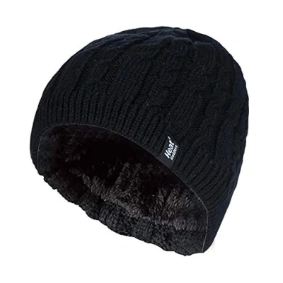 Abbildung von HEAT HOLDERS Damen Outdoor Winter Warm Beanie Strickmütze mit Innen Fleece (One Size, Black (Alesund))