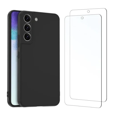 Abbildung von NEW&#039;C Hülle für Samsung Galaxy S21 FE 5G Ultra Thin Silikon Schwarz und 2 x Panzer Schutz Glas Anti Scratch