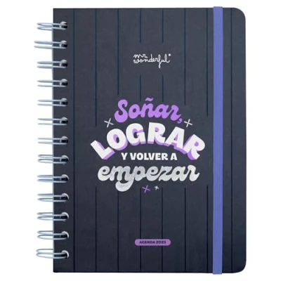 Abbildung von Mr. Wonderful Wonder Kalender 2025, klein, Wochenansicht, träumen, erreichen und wieder anfangen, enthält 8 Blatt Aufkleber motivierende Zitate