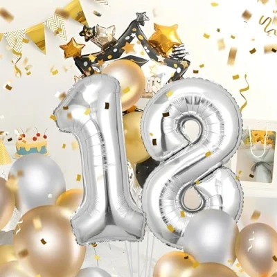 Abbildung von Geburtstag zahlen luftballon 18 jahre Silber Folienballon XXL Riesen in 40&quot; 101cm Geburtstagsdeko Ballon Zahl Deko zum .Fliegt mit Helium