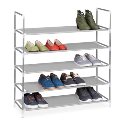 Abbildung von Relaxdays 3 x Schuhregal mit 5 Ablagen, Schuhablage für 20 Paar Schuhe, beliebig erweiterbar, HxBxT: 90,5x87x29,5 cm, grau