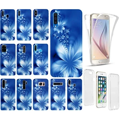 Abbildung von KX Mobile Hülle für Samsung S20 Handyhülle Motiv 1020 Abstract Blume Blau Premium 360 Grad Fullbody SchutzHülle Softcase HandyCover Galaxy