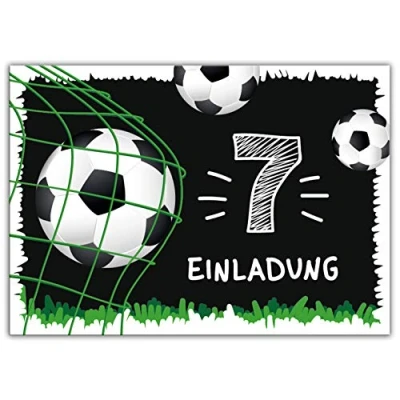 Abbildung von JUNAPACK Einladungskarten Fußball zum 7. Kindergeburtstag Jungen Einladungen Karten Fussball, Geburtstag mit Motiv