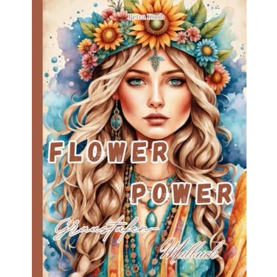 Abbildung von Flower Power, Graustufen Malbuch: 50 wunderschöne Motive, XXL Format 8,5 x 11 Zoll (ca. DIN A4 Format), 105 Seiten, einseitig bedruckt mit schwarzer Rückseite