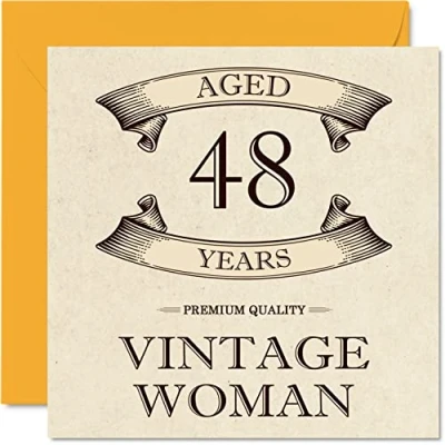 Abbildung von Geburtstagskarte zum 48. Geburtstag im Vintage Stil für Frauen Alter von 48 Jahren lustige Mama Schwester Ehefrau Freundin Tante 145 mm Damen Grußkarten