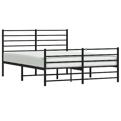 Abbildung von vidaXL Bettgestell, Bettrahmen mit Kopfteil Fußteil, Metallbett Bett Lattenrost, Doppelbett Gästebett Schlafzimmer, Metall Schwarz 140x200cm