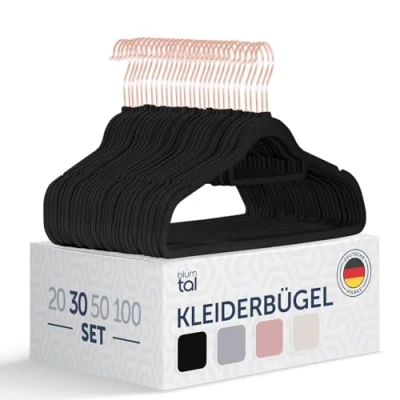 Abbildung von Blumtal Kleiderbügel 30 Stück Samt 360 drehbar und belastbar platzsparend rutschfest Schwarz mit Samtbezug Samtbügel