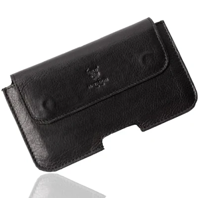Abbildung von MATADOR Echtleder Quertasche kompatibel zu Apple iPhone 15 Pro/ 15/14 14/13 13/12 12/11/ XR mit Gürtelschlaufe (Schwarz)