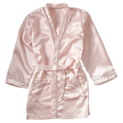 Abbildung von Ginger Ray Pink Satin Robe with Embroidered Sleepy Eyes Detail for Girls 7 9 Years