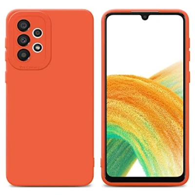 Abbildung von Cadorabo Hülle kompatibel mit Samsung Galaxy A33 5G Schutzhülle TPU Silikon Case Liquid Design Kameraschutz Slim Kratzfest Weiche Gummi Rundumschutz für in Orange