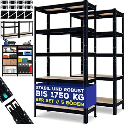 Abbildung von MASKO Standregal, 2er Set Lagerregal Schwerlastregal, Kellerregal bis 875 kg