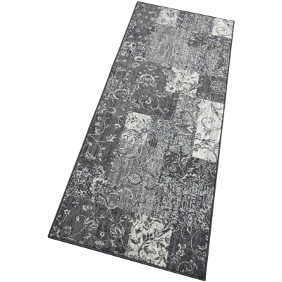 Abbildung von Hanse Home Teppich Kirie Patchwork Kurzflor Modern Vintage Design Teppiche für Esszimmer, Wohnzimmer, Kinderzimmer, Flur, Schlafzimmer, Küche Grau Creme 80x250cm