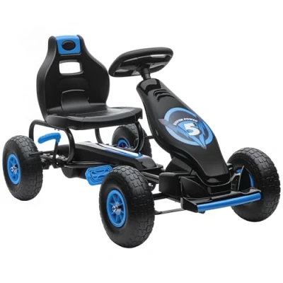 Abbildung von HOMCOM Go Kart Kettcar Tretauto mit Gummireifen, für Kinder ab 5 Jahren, Grün+Schwarz, 121L x 58B 61H cm