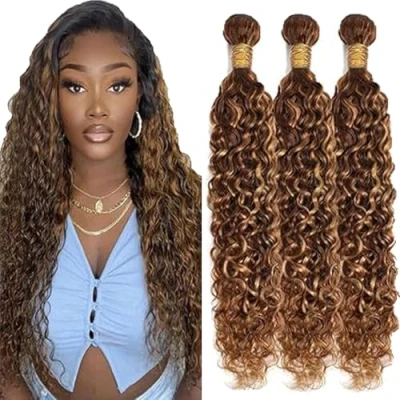 Abbildung von Tuheerst Echthaar Extensions Tressen Haarverlängerung Human Hair Bundles Water Wave P427 Highlight Blonde Double Weft 100g/PC Long 32 Zoll