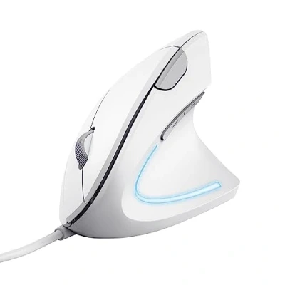 Abbildung von Trust Verto Vertikale Maus, Ergonomische Vorbeugung Gegen Mausarm/Tennisarm (RSI Syndrom), 1000/1600 DPI, LED Beleuchtung, PC Maus mit Kabel für Rechtshänder, Computer, Laptop, Mac Weiß