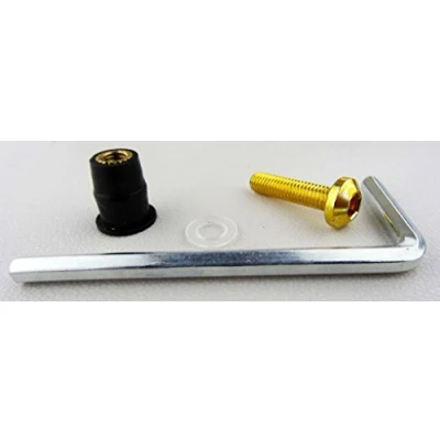 Abbildung von 10er Set eloxierte Motorrad Aluminium Schrauben Innensechskant Linsenkopf mit Gummi Gold Unterlegscheiben und gummigelagerte Kontermutter M6 x 15