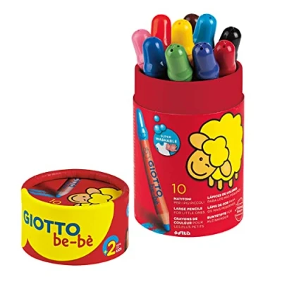 Abbildung von GIOTTO be bè Jumbo Farbstift, auswaschbare Farbstifte, Mine, 7 mm, Runddose aus Karton, 10 sortierte Farben