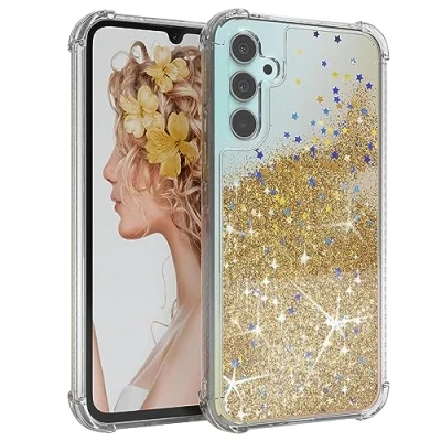 Abbildung von EAZY Case Slim kompatibel mit Samsung Galaxy A34 Kratzfeste,Griff, Flexibles Silikon, Transparentes Vergilbungsresistentes TPU, Fall Airbag, Stoßdämpfung Abdeckung in Glitzer Gold