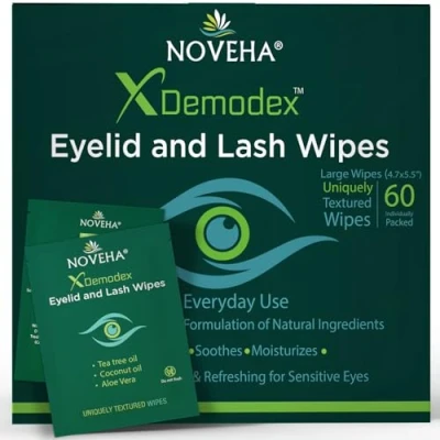 Abbildung von NOVEHA Demodex Augenlid und Wimperntücher, extra starke Reinigungstücher, 60 Stück