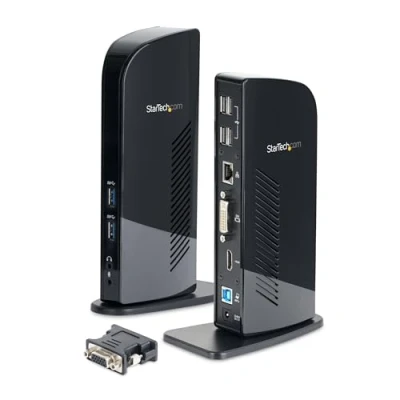 Abbildung von StarTech.com Dual Monitor USB 3.0 Laptop Docking Station mit HDMI &amp; DVI/VGA, 6x A Hub, GbE, Audio, Universal Type Dock Windows/macOS/ChromeOS (USB3SDOCKHD)