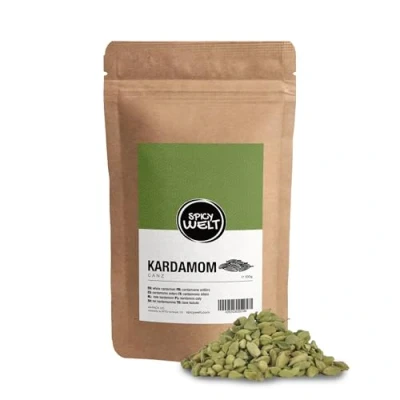 Abbildung von Spicy Welt Kardamom Ganz (100g) Ganze Kardamomkapseln in Premium Qualität für Backen, Kochen &amp; Tees Intensiv Aromatisch Vielseitig 100% Naturrein, Ohne Zusätze